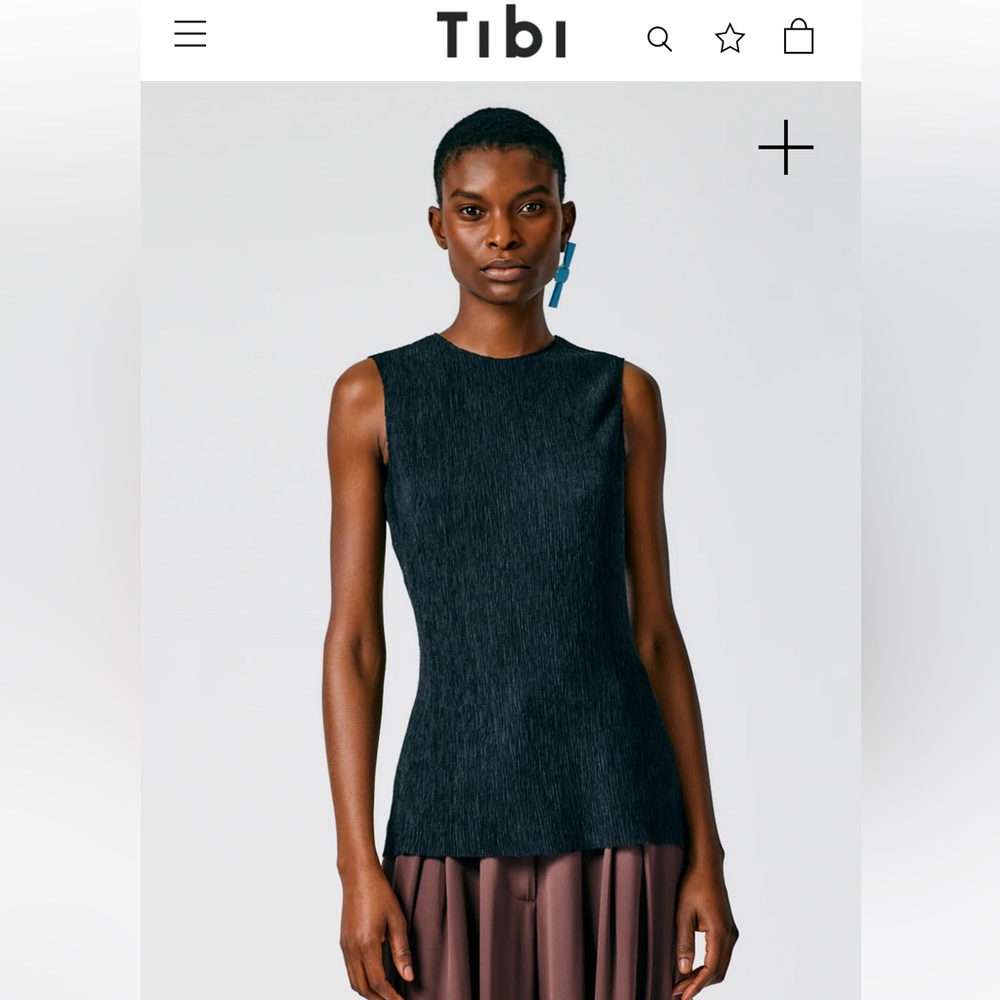 Tibi Sage Crinkle Lyocell Fitted Tank xs black